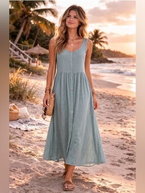 Frye | Dresses | Frye Womens Button Front Midi Dress Size Xl Ivory Floral  Boho Sleeveless Pockets | Poshmark